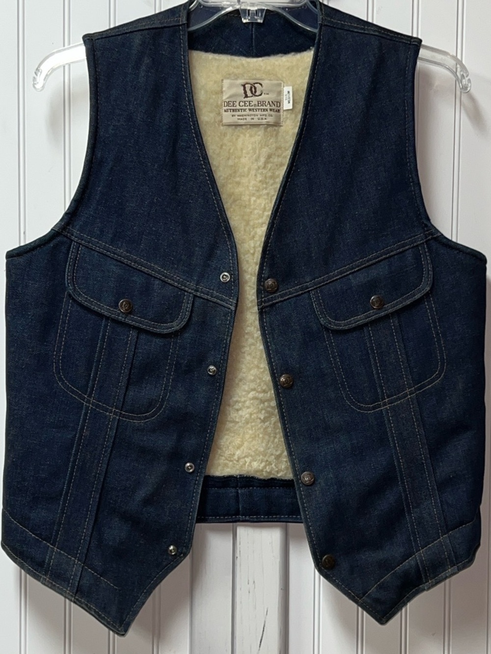70s Dee Cee Western Denim Jean Vest M Vintage Sherpa Southwestern